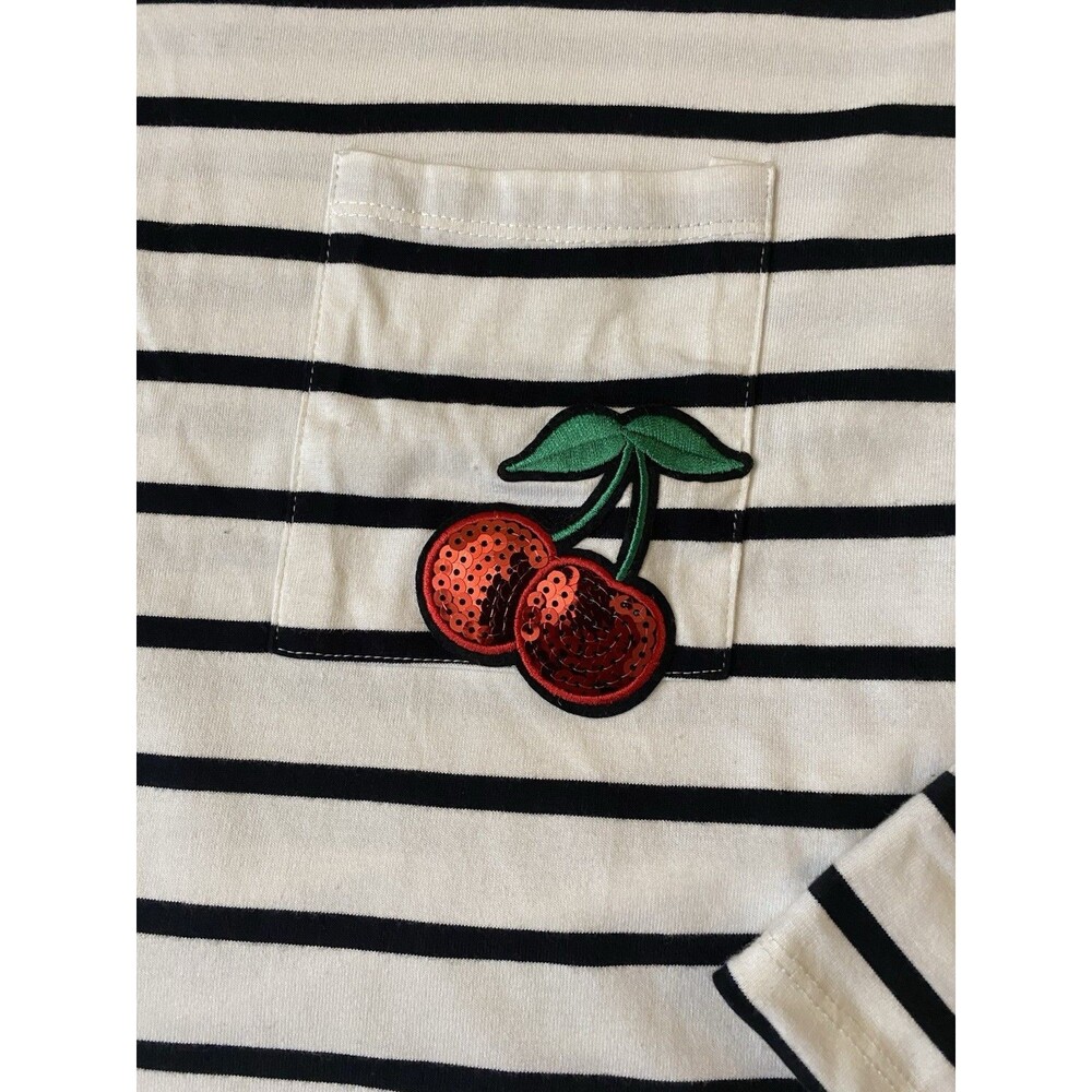 Madden Girl Striped Long-Sleeve Crop Top Sequin Cherry Patch Y2K Style Size XL - Picture 2 of 10